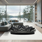 Elegant Monochrome Feather Coronet Accent Rug
