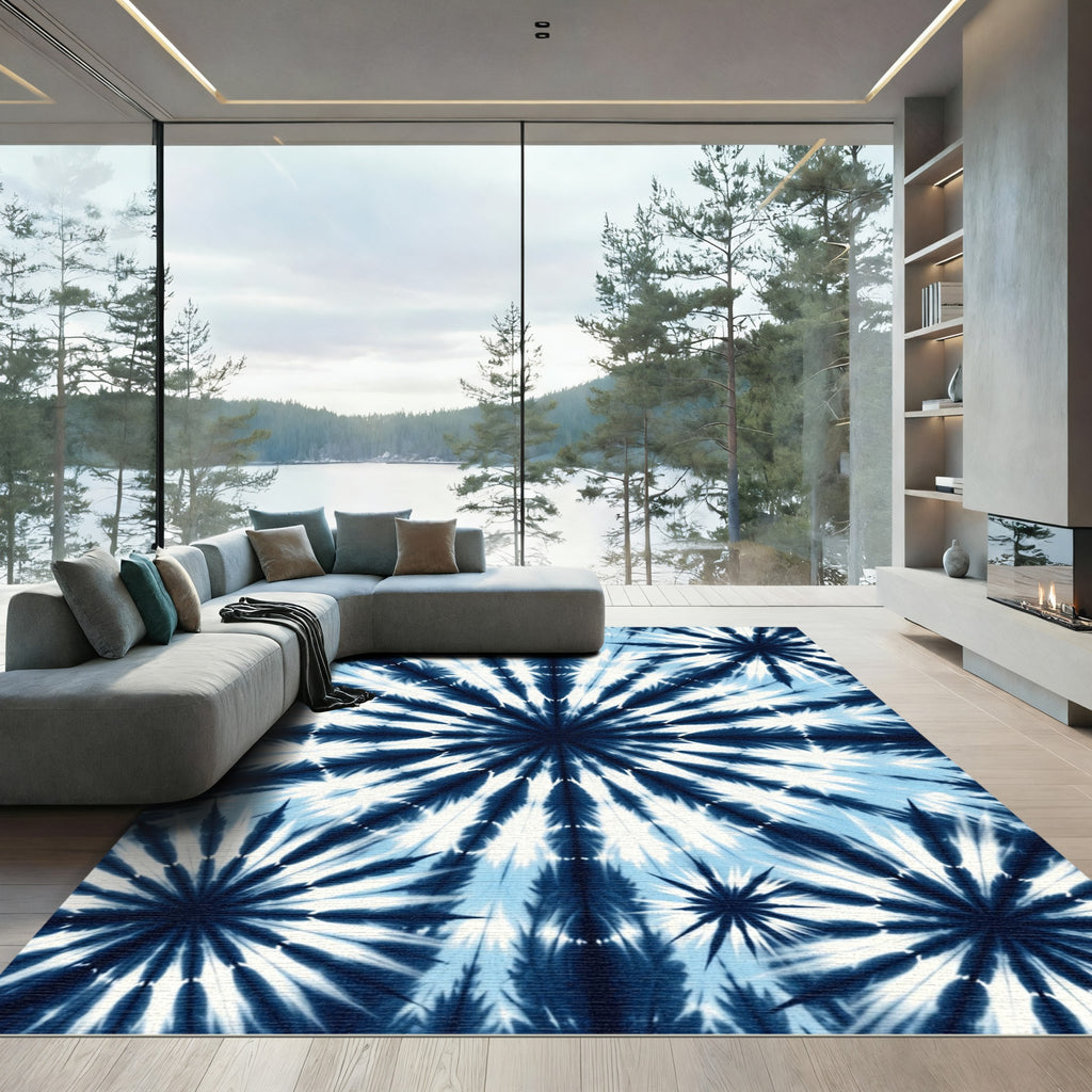 Indigo Kaleidoscope Shibori Sunburst Rug