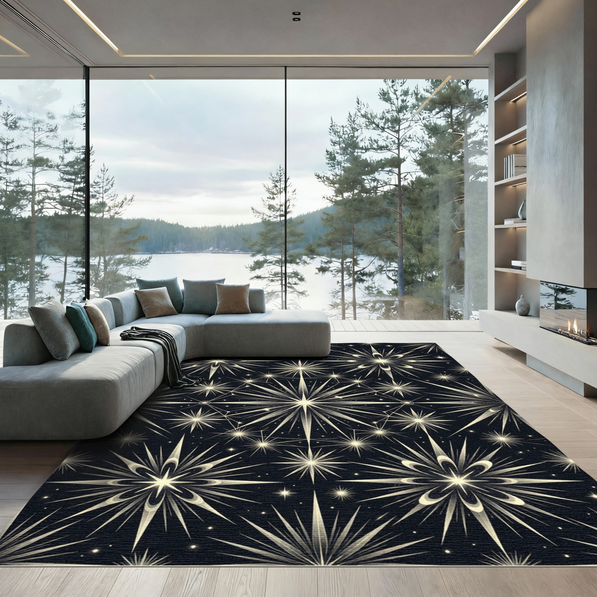 Radiant Gold Starburst Celestial Rug