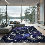 Celestial Silver Moon and Starry Night Rug