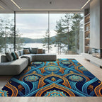 Azure Gold Arabesque Medallion Weave Rug