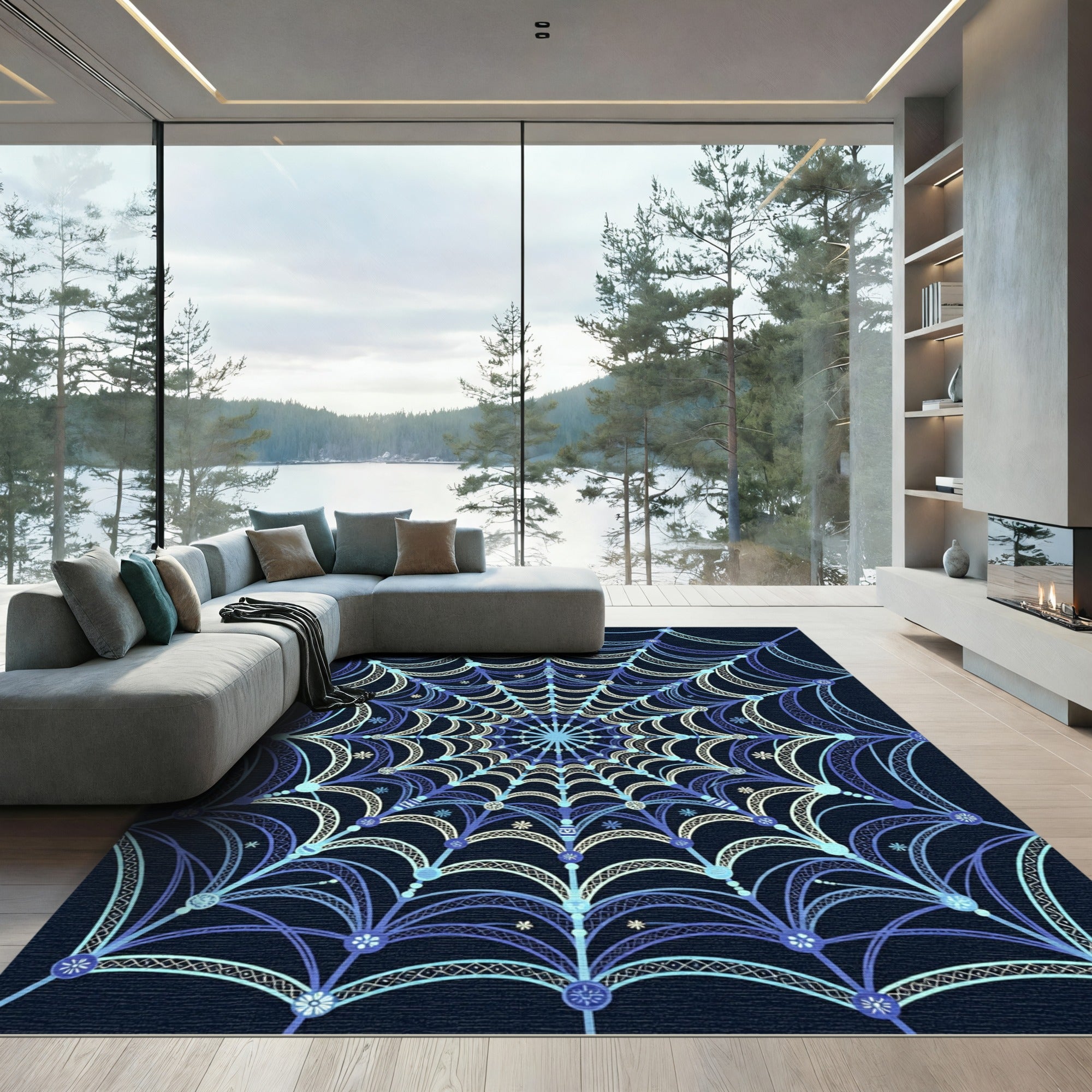 Celestial Blue Ornate Web Rug