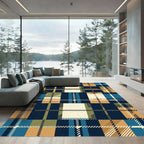 Classic Navy Tartan Plaid Check Rug