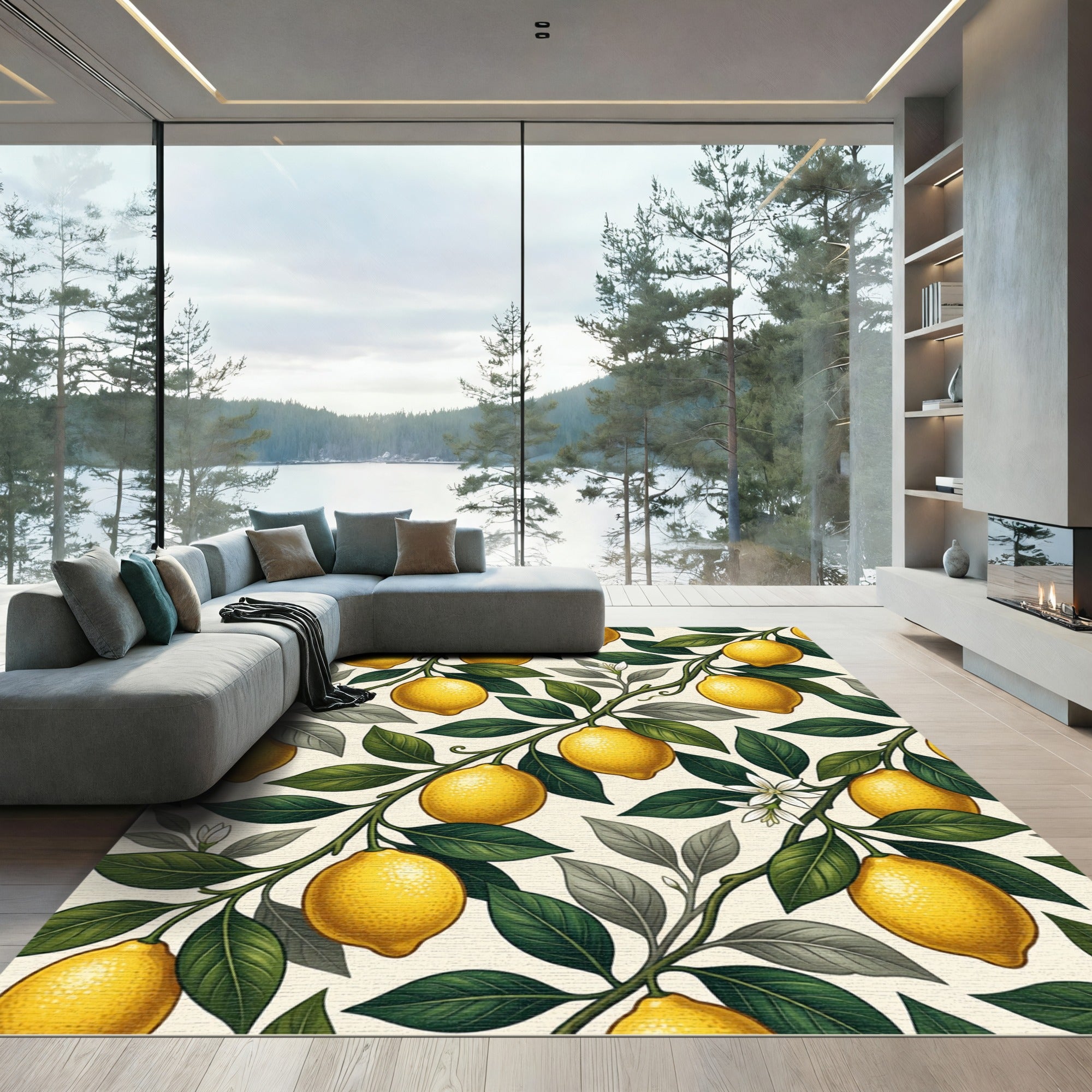 Botanical Sunny Yellow Lemon Branch Rug