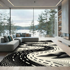 Winding Road Black Cream Abstract Rug
