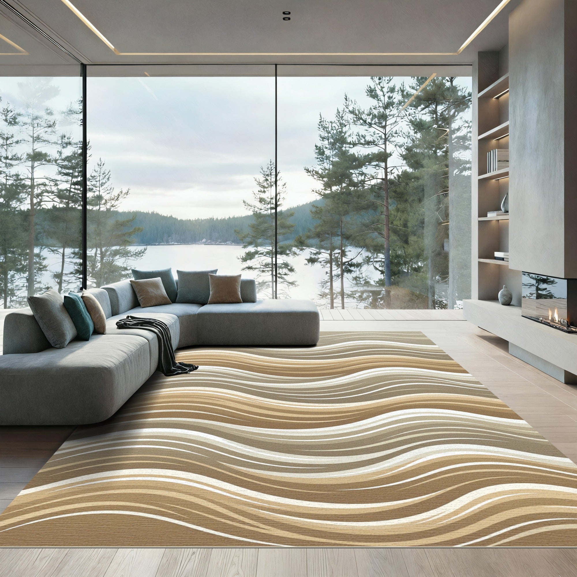 Serene Neutral Swirls Undulating Form Rug