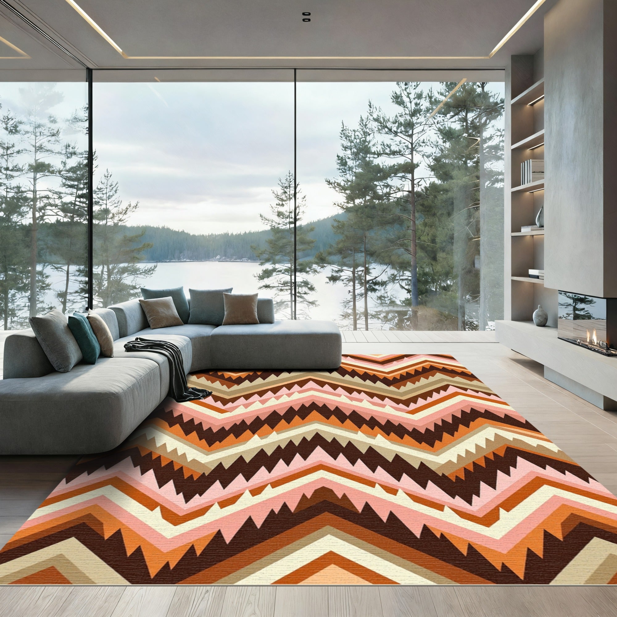 Earthy Boho Chevron Layers Rug