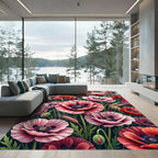 Pink Poppy Field With Wheat Stalks Rug