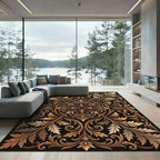 Ornate Gold Acanthus Leaf Scrollwork Rug
