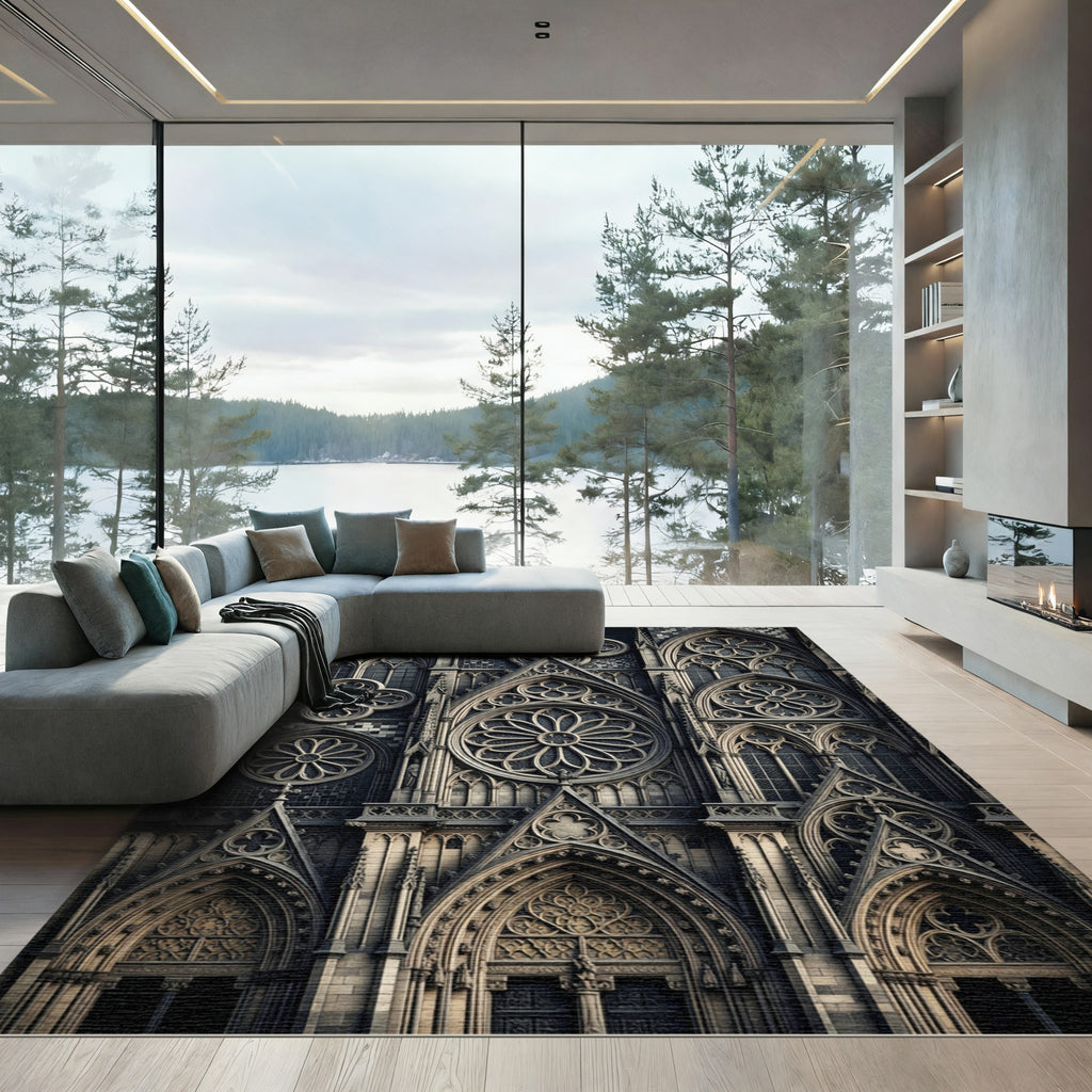 Gothic Gray Trefoil Rose Window Rug