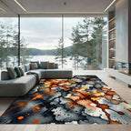 Abstract Watercolor Splatter Orange Gray Rug