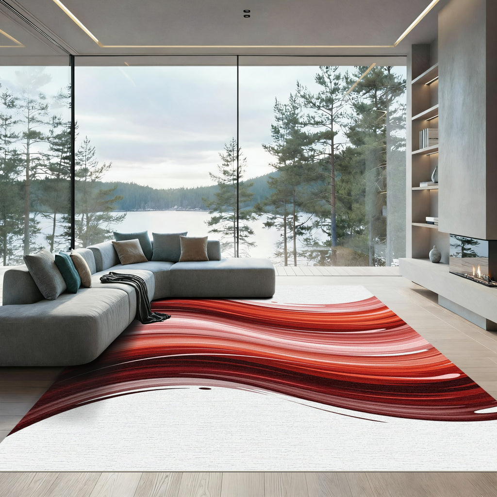 Crimson Wave Flow Abstract Rug