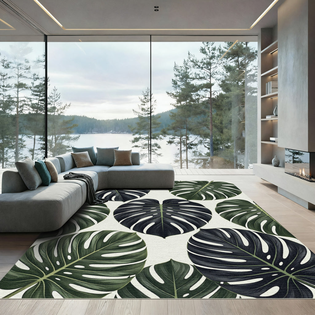 Monstera Tropical Foliage Leaves Rug