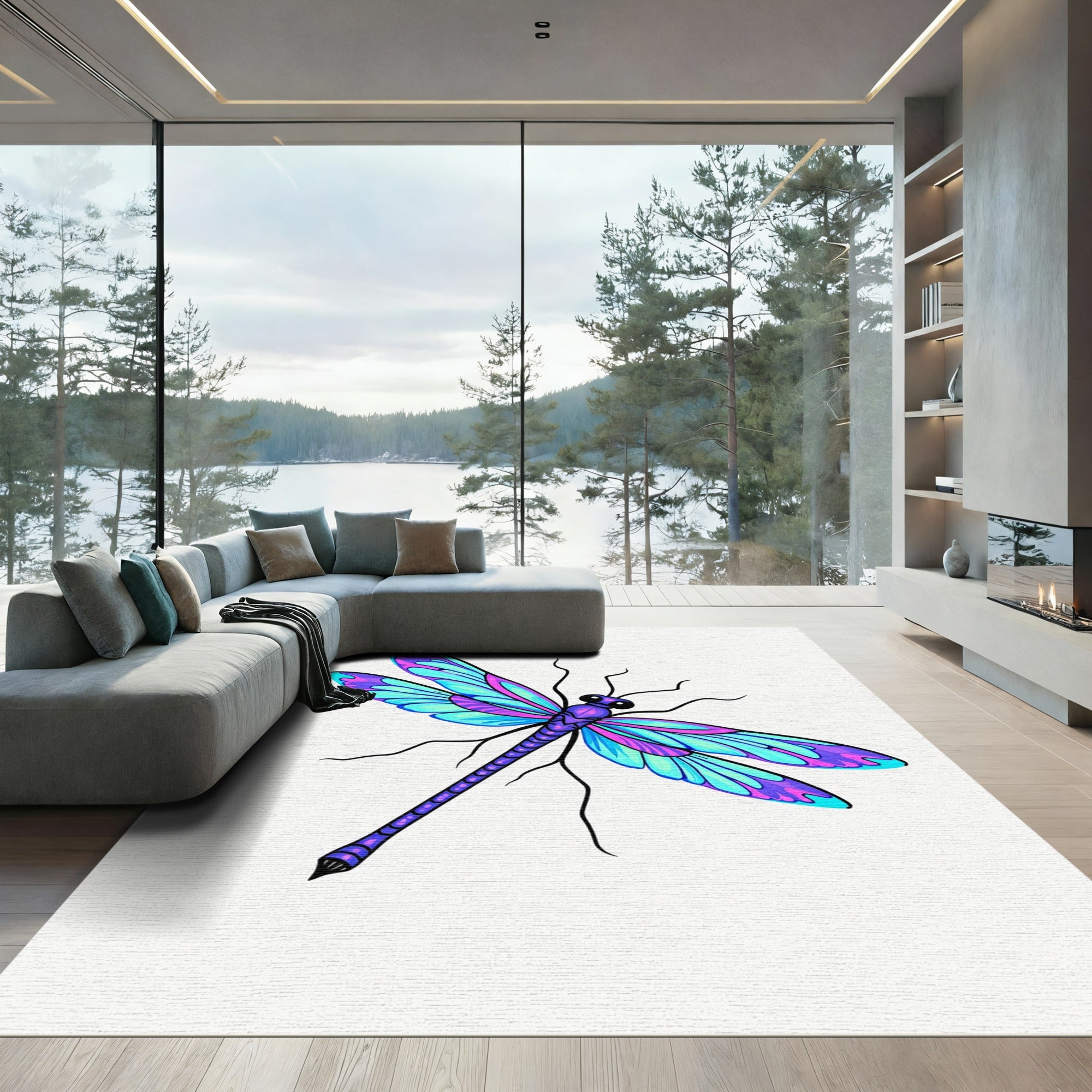 Vibrant Blue Purple Dragonfly Wings Rug