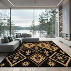 Black and Gold Southwestern Cactus Diamond Rug