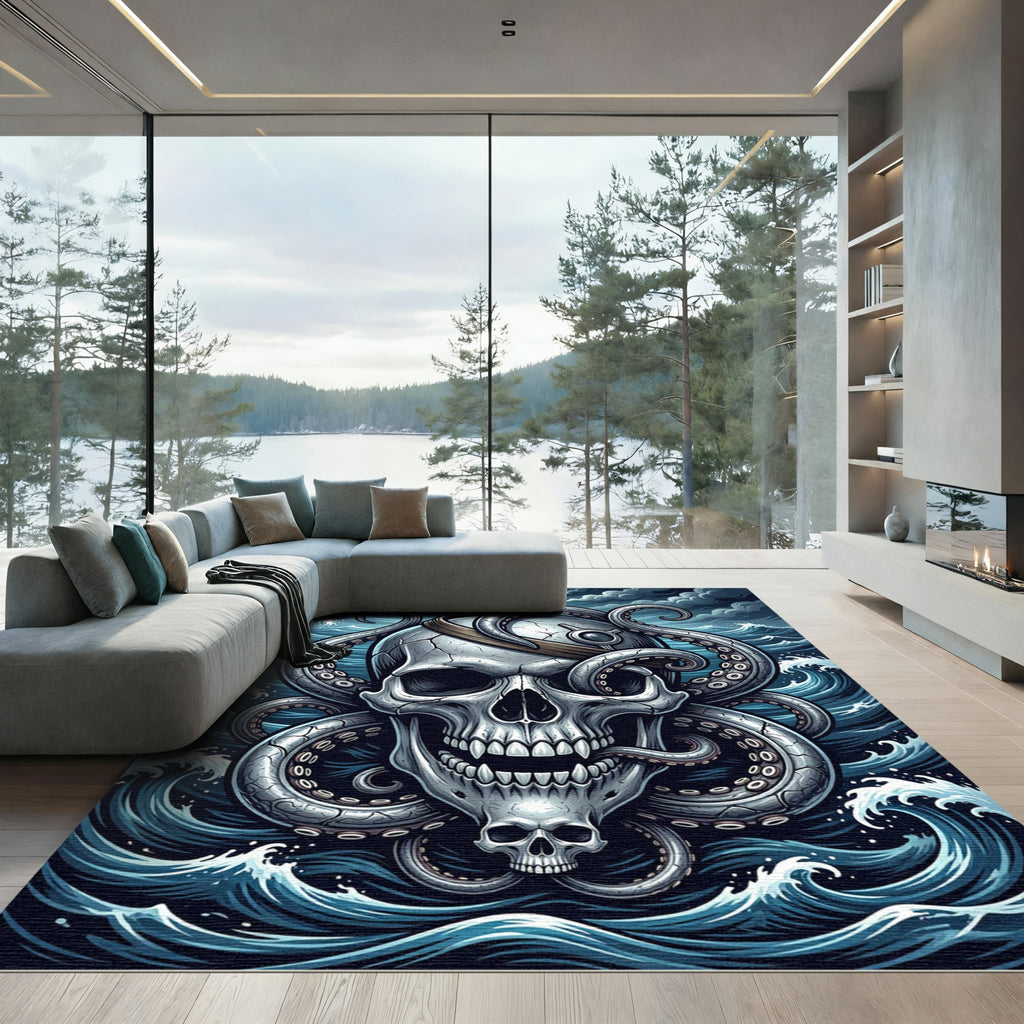 Dark Gothic Octopus Kraken Skull Art Rug