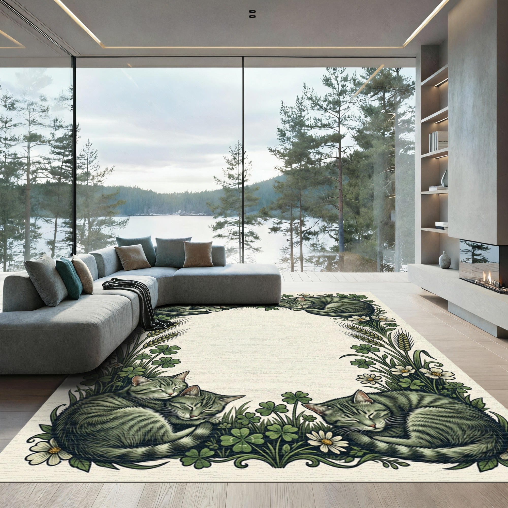 Sleeping Tabby Cat Clover Meadow Rug