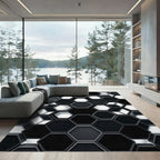 Black White Hexagon Interlocking Art Rug
