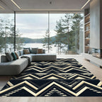 Bold Black Beige Geometric Chevron Rug
