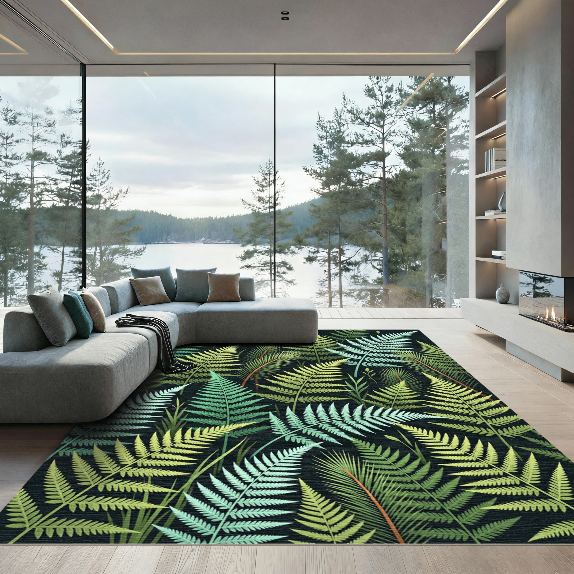 Lush Green Fern Forest Background Rug