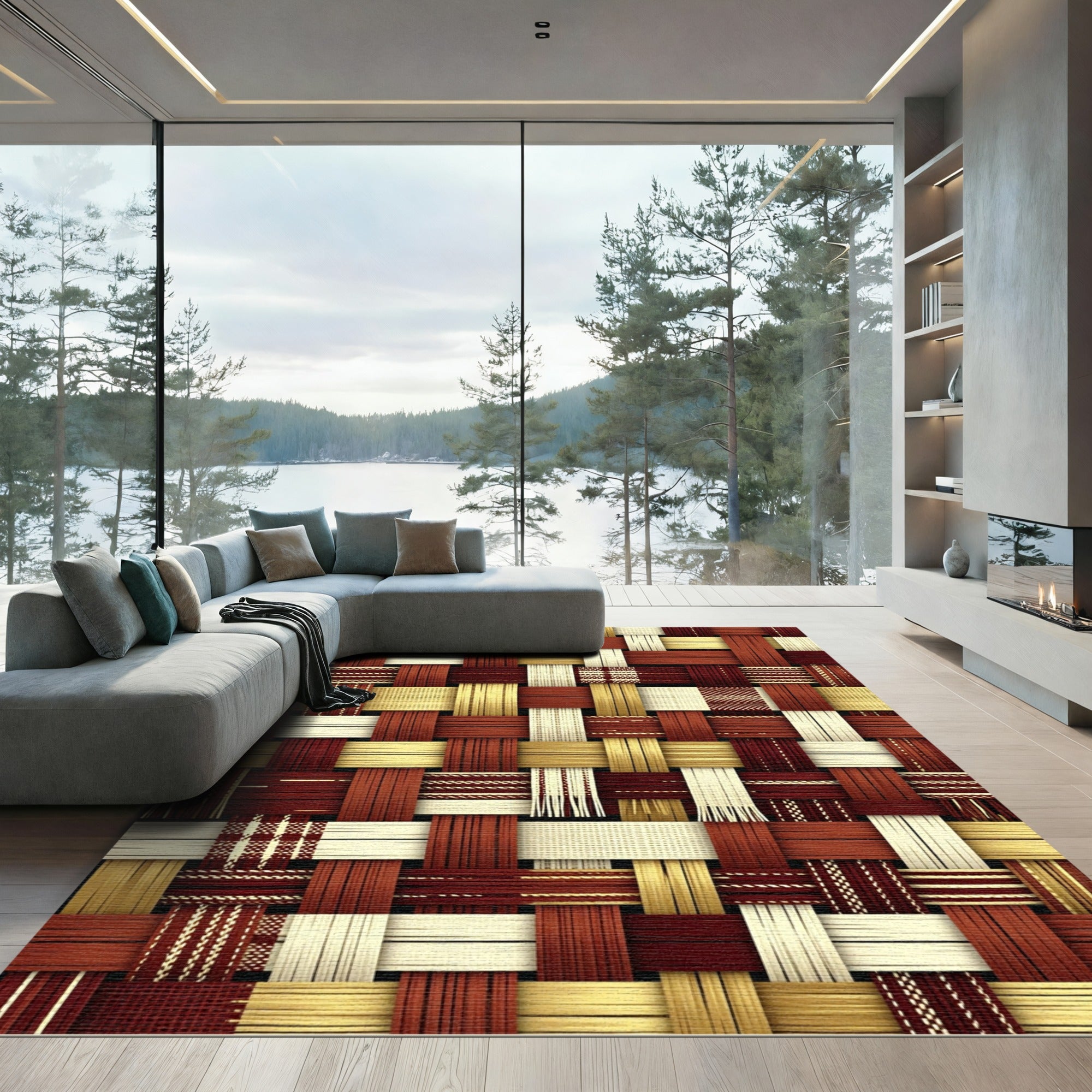Terracotta Gold Beige Woven Stripes Rug
