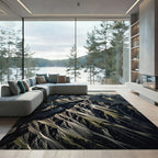Jagged Mountain Peaks Over Gray Landscape Rug
