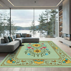 Golden Sunflower Floral Border Rug