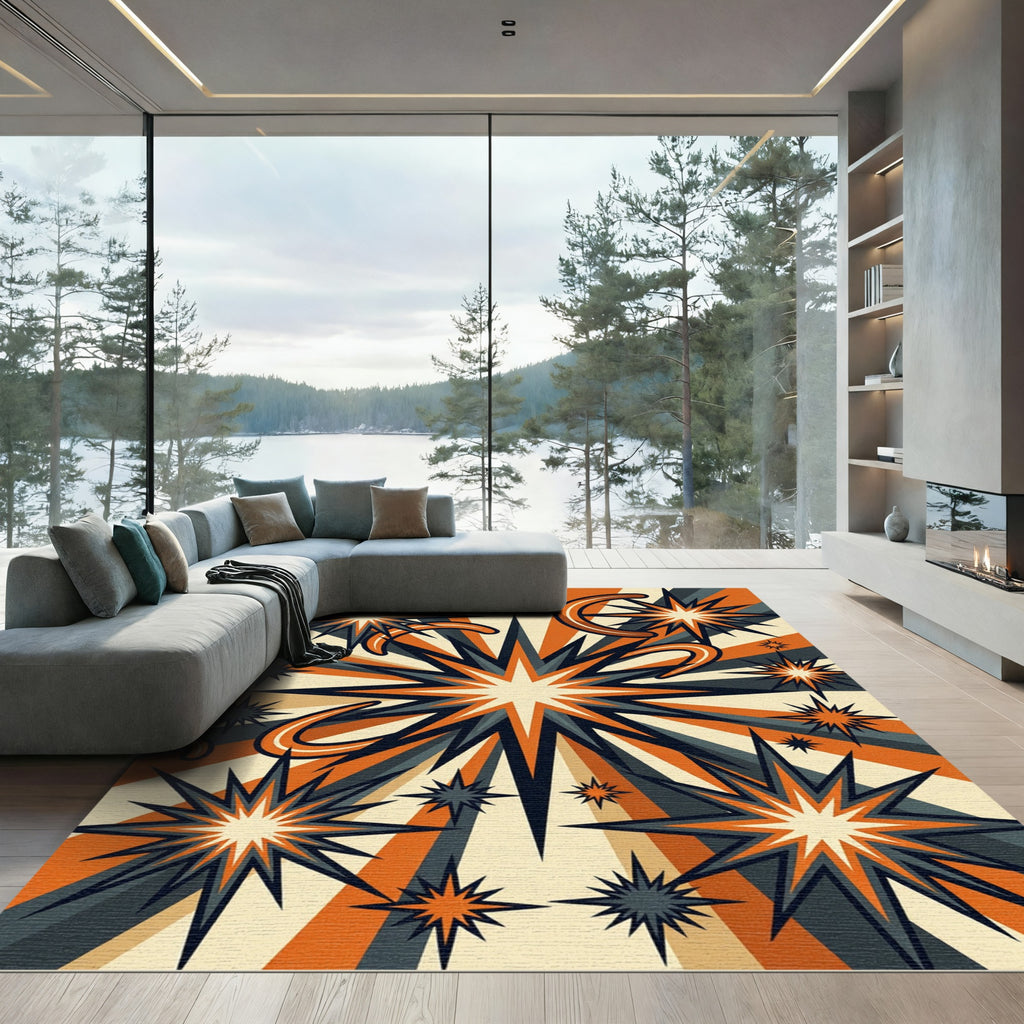 Retro Mid-Century Burnt Orange Starburst Rug