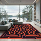 Orange Red Geometric Maze Labyrinth Rug