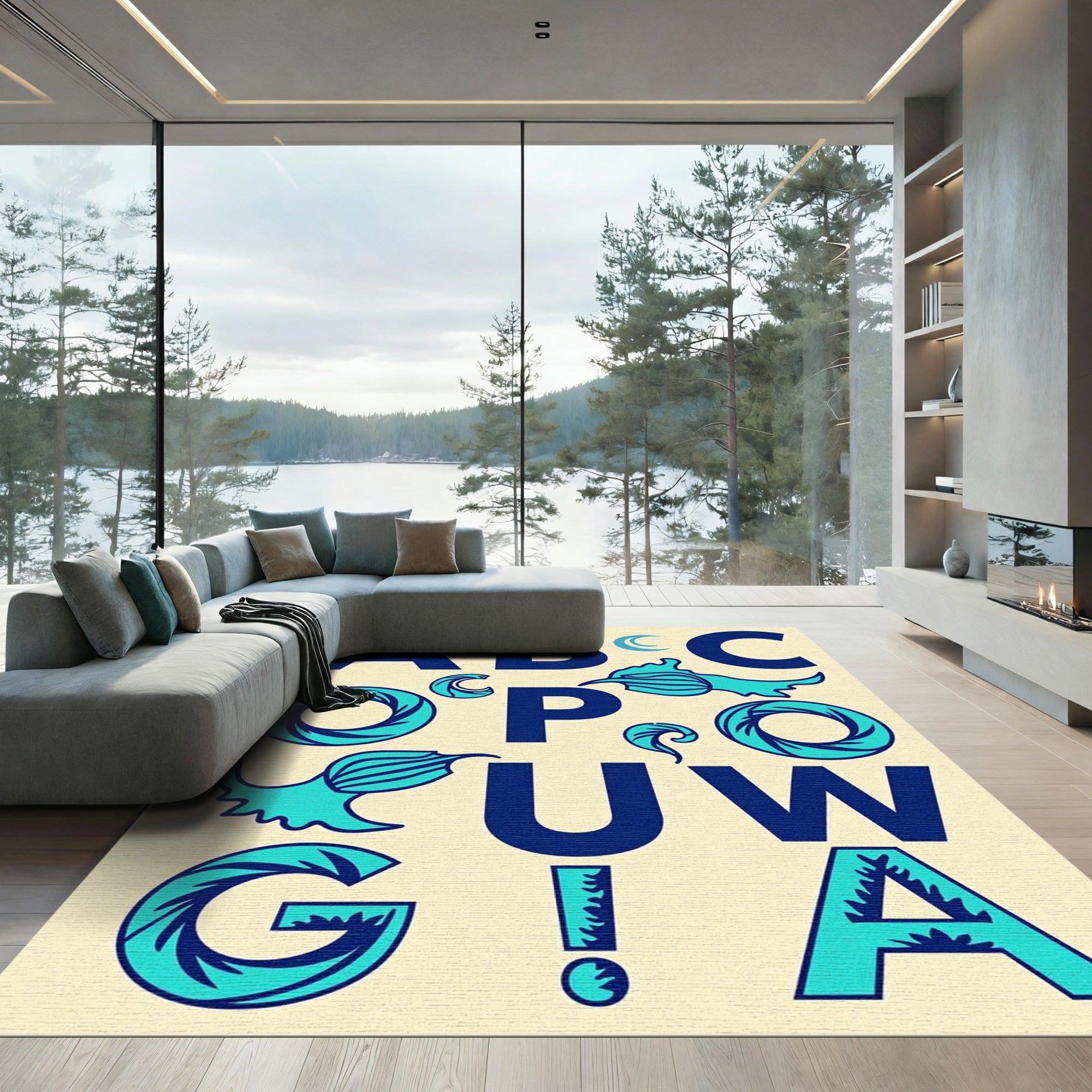 Oceanic Alphabet Letters Aquamarine Design Rug