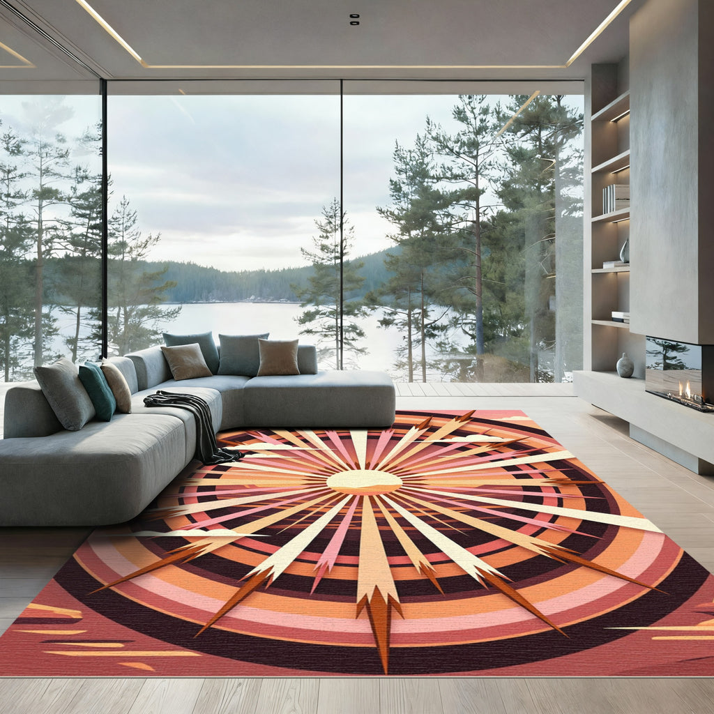 Sunset Rays Radial Abstract Rug