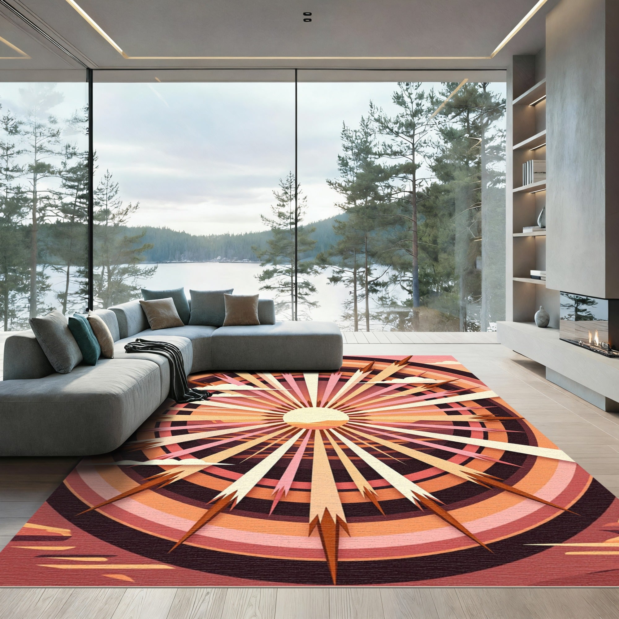 Sunset Rays Radial Abstract Rug