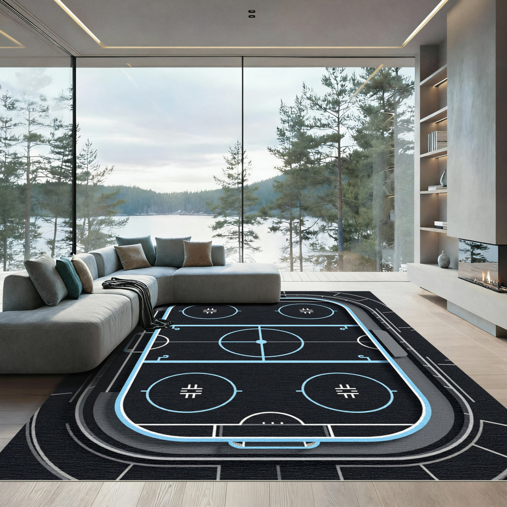 Modern Neon Hockey Rink Graphic Rug