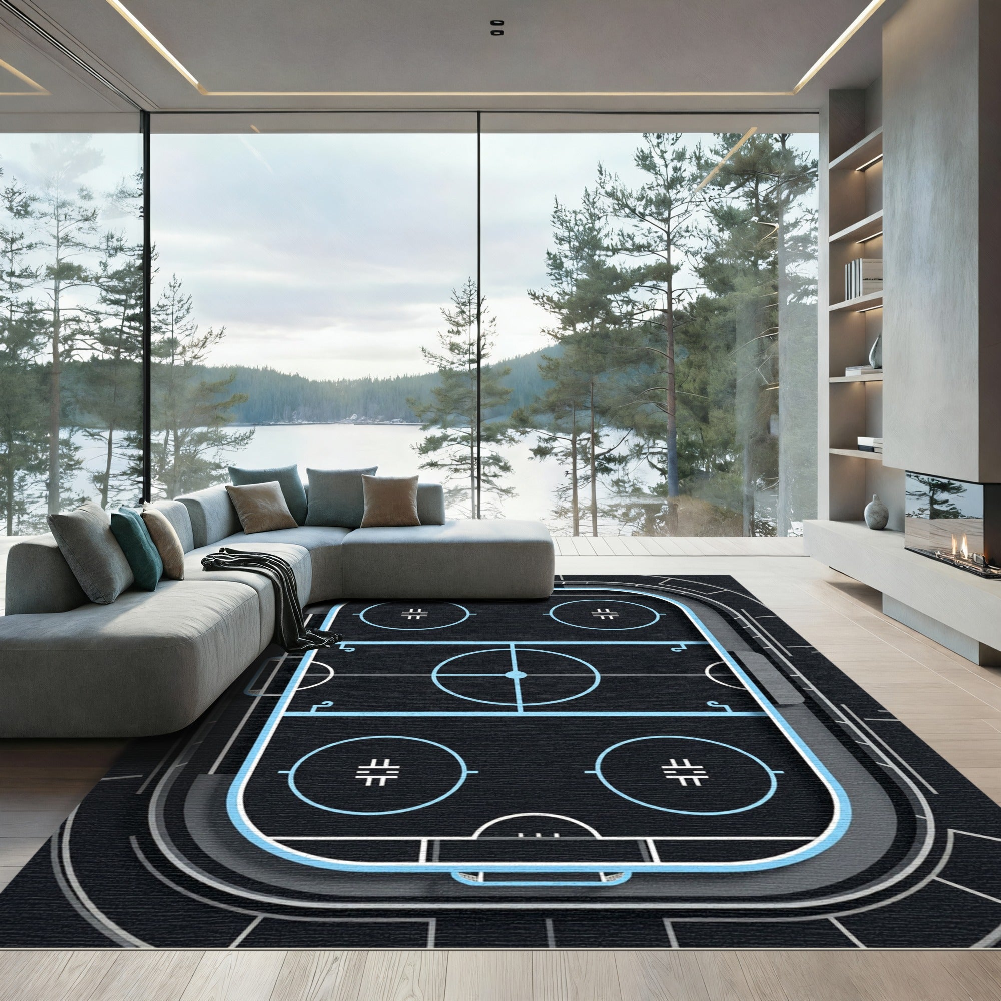 Modern Neon Hockey Rink Graphic Rug