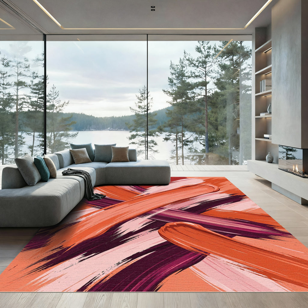 Orange Crimson Swirl Stroke Rug