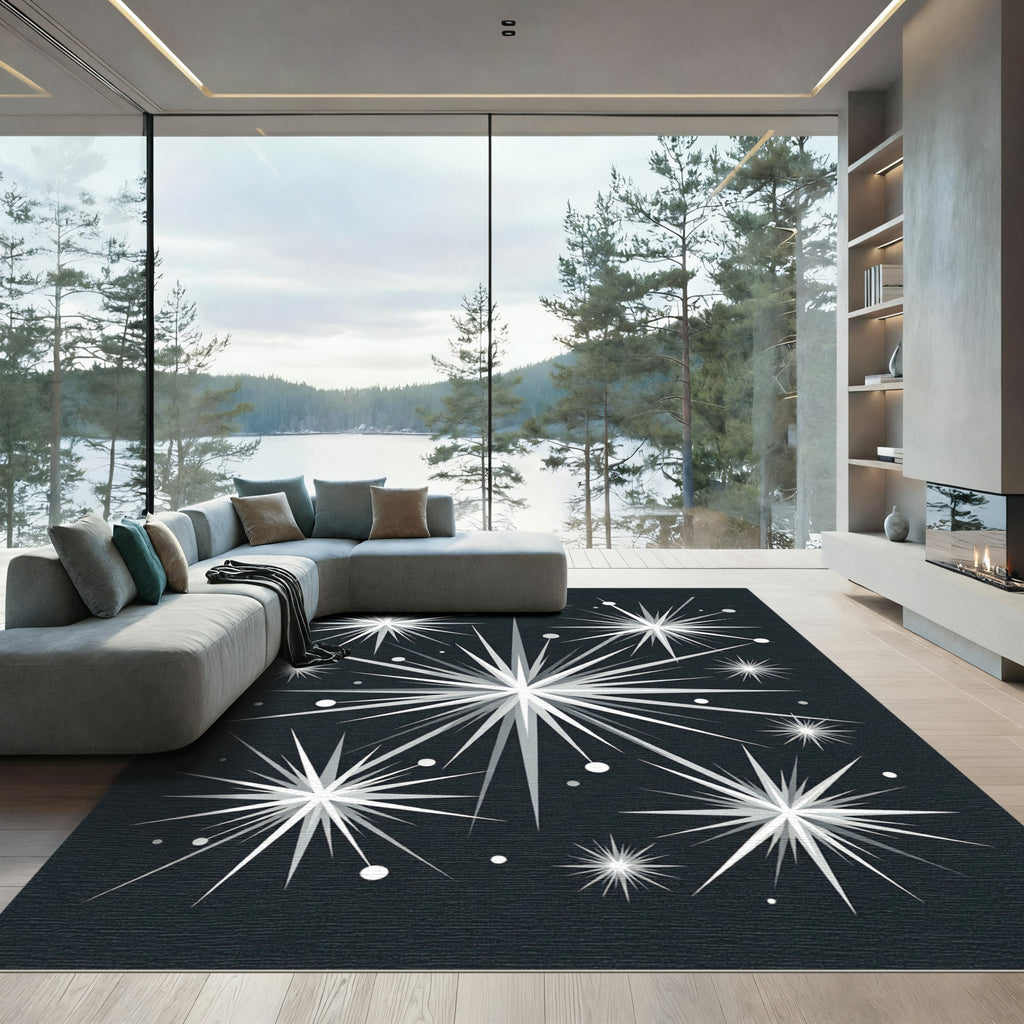 Sparkling Starburst Burst Dark Background Rug
