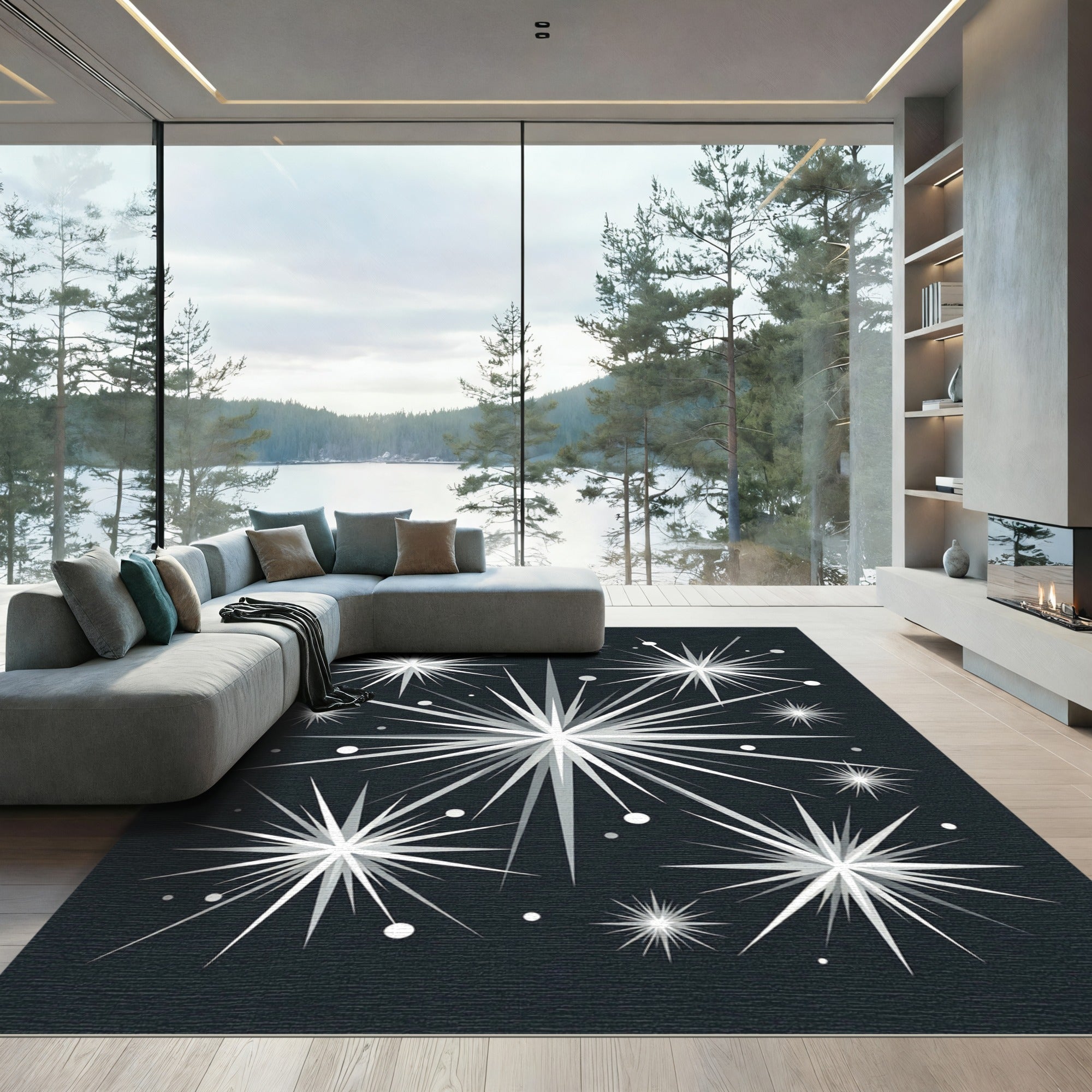 Sparkling Starburst Burst Dark Background Rug