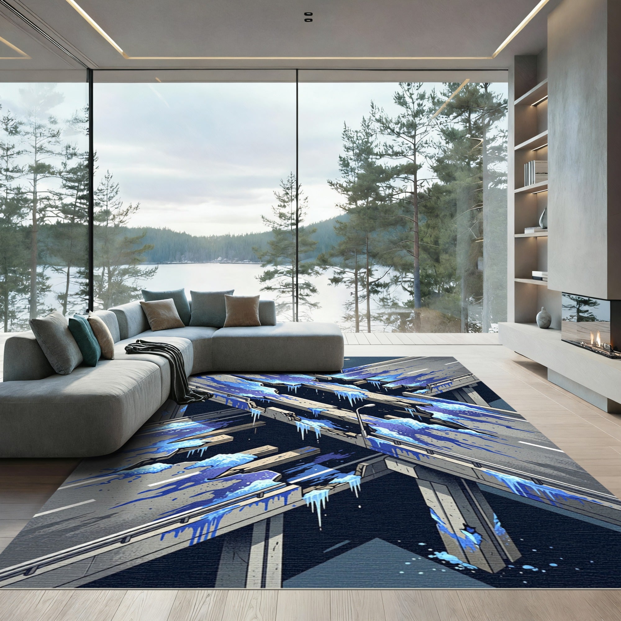 Urban highway overpass abstract splatter Rug