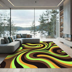 Vibrant Lime and Bronze Abstract Swirl Rug