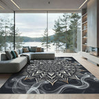 Smoky Charcoal Silver Mandala Medallion Rug