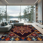 Midnight Orange Star Floral Medallion Rug