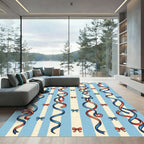 Whimsical Blue and Coral Ribbon Garland Rug