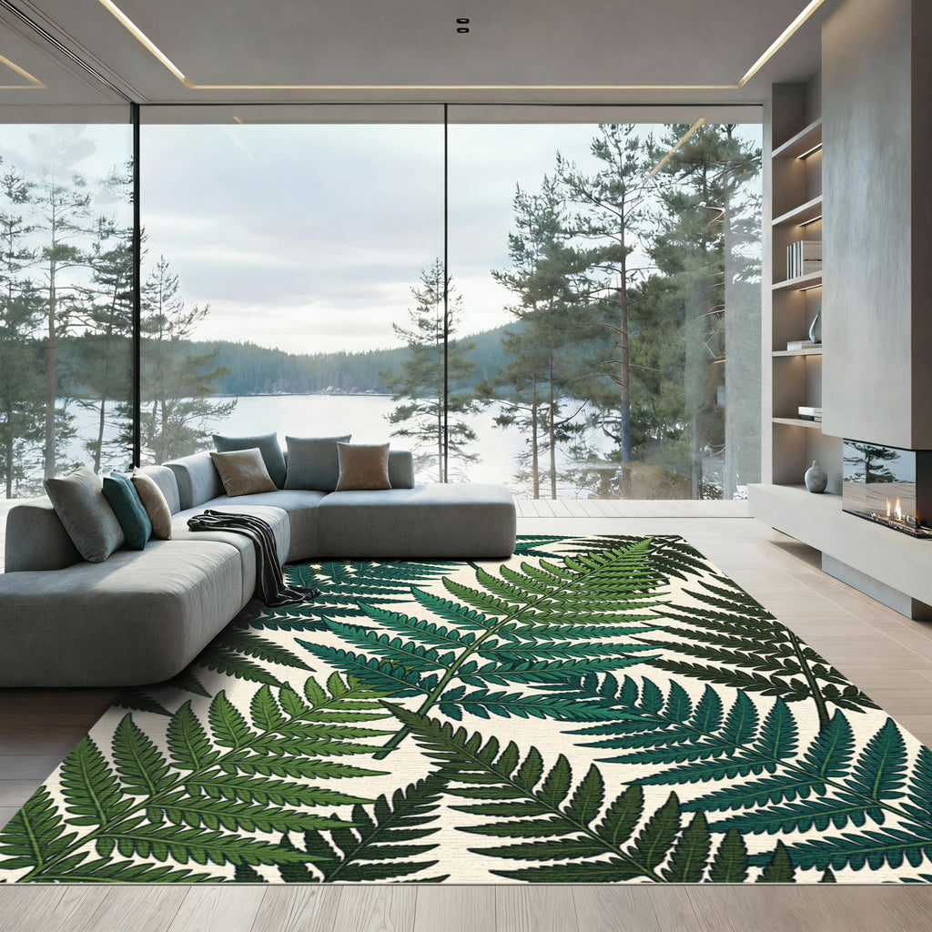 Verdant Green Fern Frond Overlay Rug