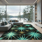Mid Century Teal Gold Starburst Rug