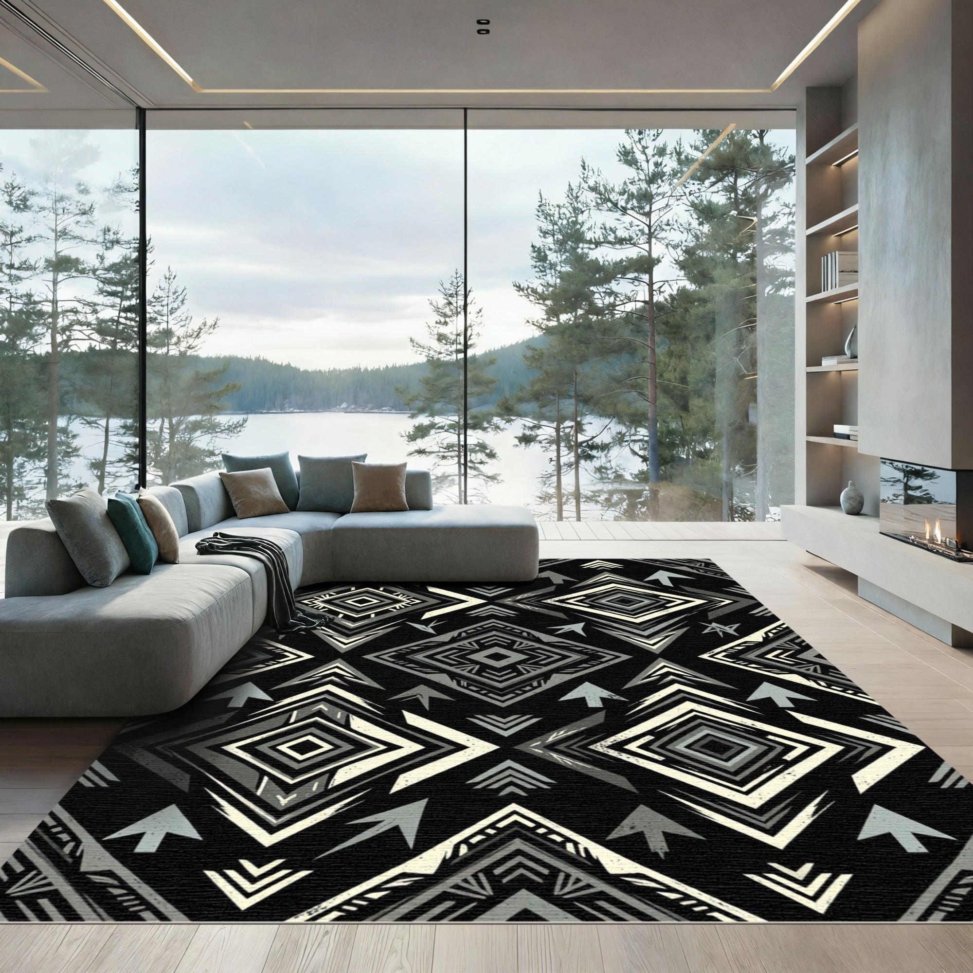 Monochromatic Geometric Arrow Diamond Rug