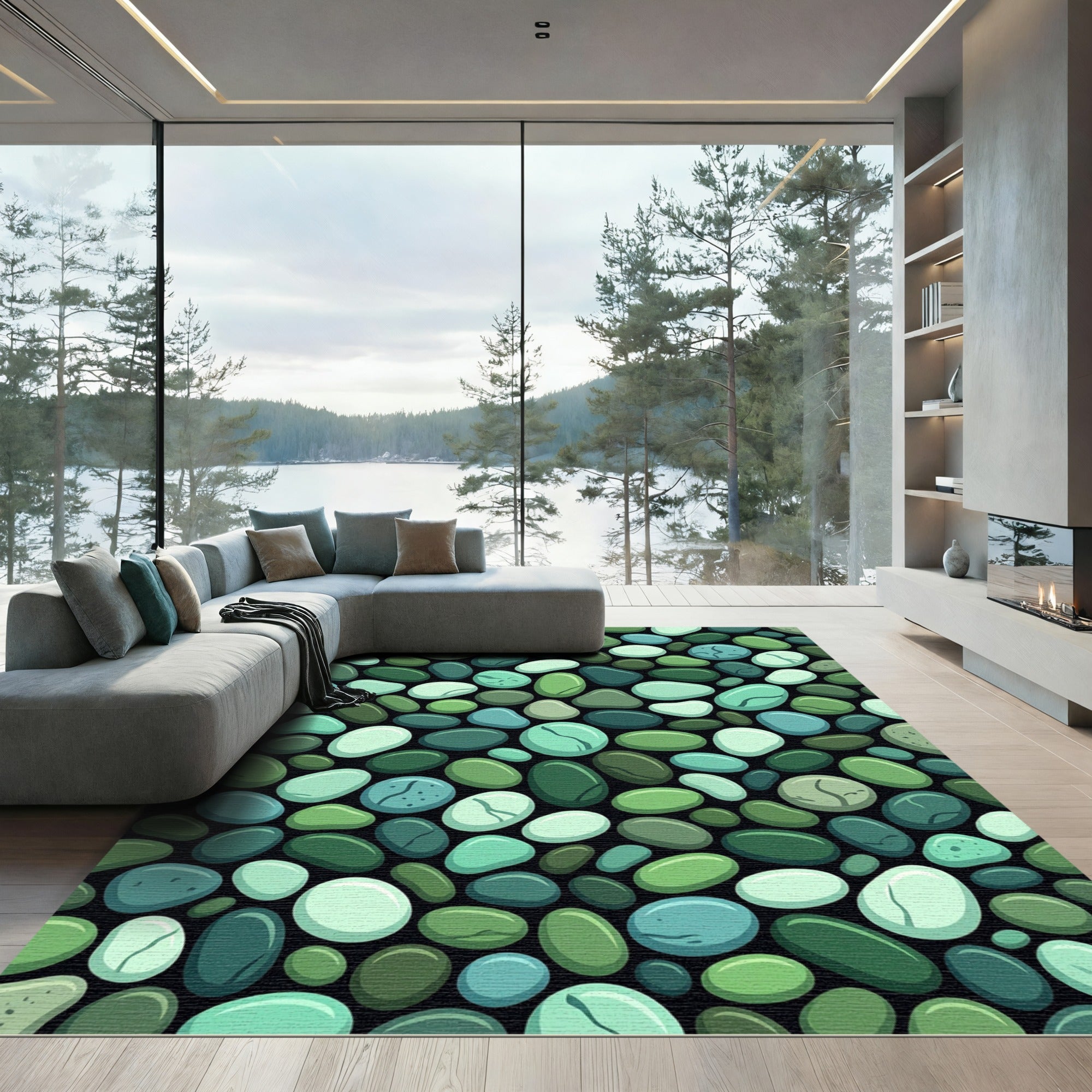 Cool Tones Polished Pebble Composition Rug