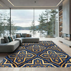 Golden Embellished Royal Blue Quatrefoil Rug