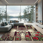 Crimson Red Spiderweb Floral Arch Rug