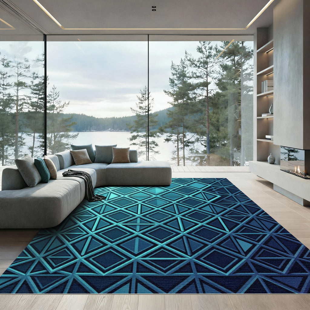 Deep Teal Geometric Diamond Accordion Rug