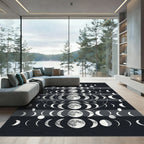 Celestial Lunar Phase Monochrome Art Rug